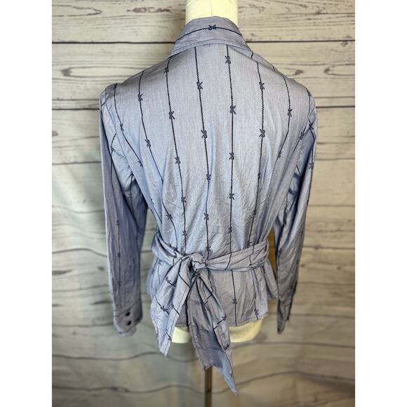 Talbots 10P 100% Cotton Novelty Bow Stripe Wrap V Neck Blouse - Picture 4 of 6